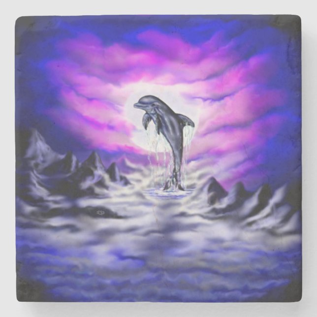 Moonlight Dolphin Stone Coaster (Front)
