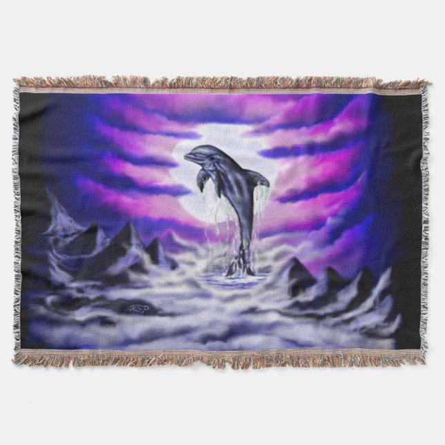 Moonlight Dolphin Throw Blanket (Front)