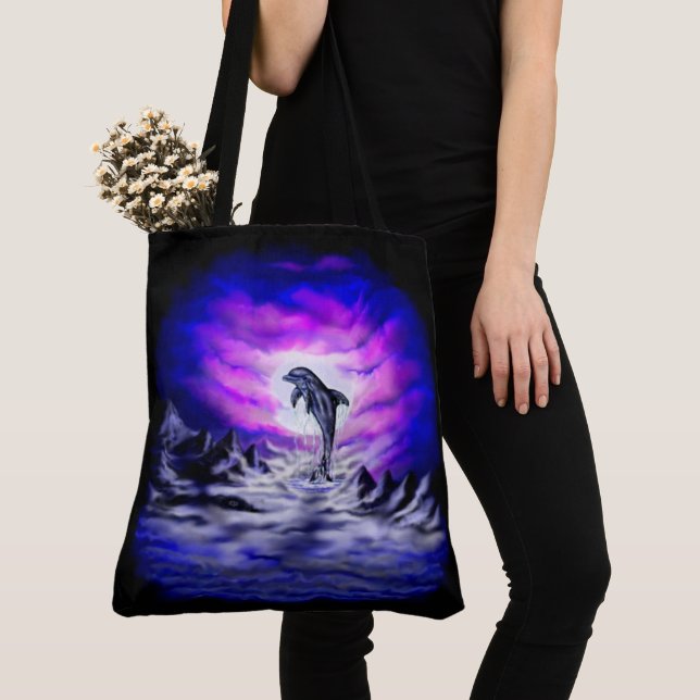 Moonlight Dolphin Tote Bag (Close Up)