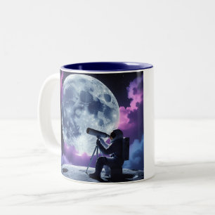 Moonlight Explorer – Astronaut & Telescope T-Shirt Two-Tone Coffee Mug