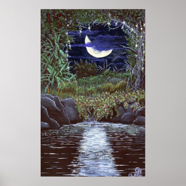 Moonlight Falls Acrylic Painting Art Print (Front)