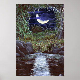 Moonlight Falls Acrylic Painting Art Print