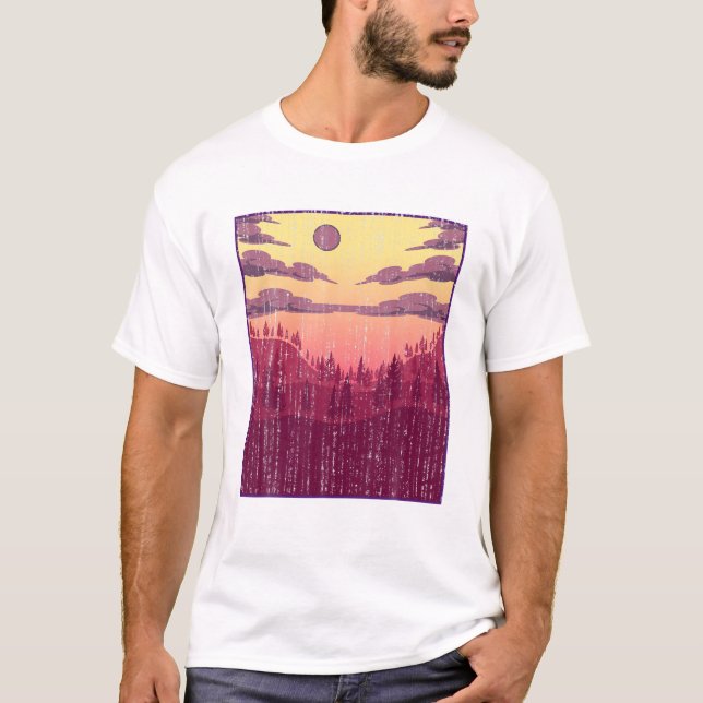 Moonlight Forest Trees Landscape Wildlife Moon Nat T-Shirt (Front)