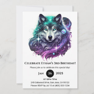 Moonlight Galaxy Wolf Birthday Invitation