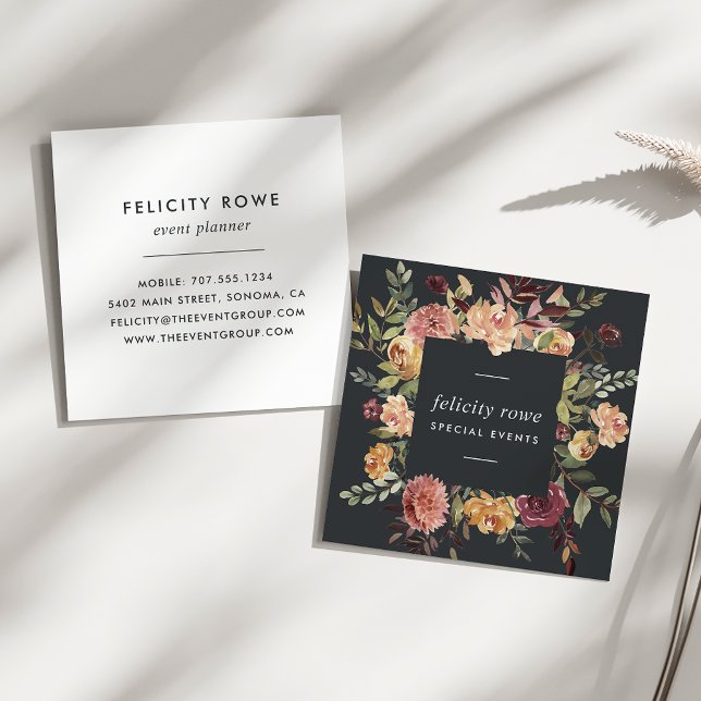 Moonlight Garden | Floral Frame Square Business Card (Creator Uploaded)