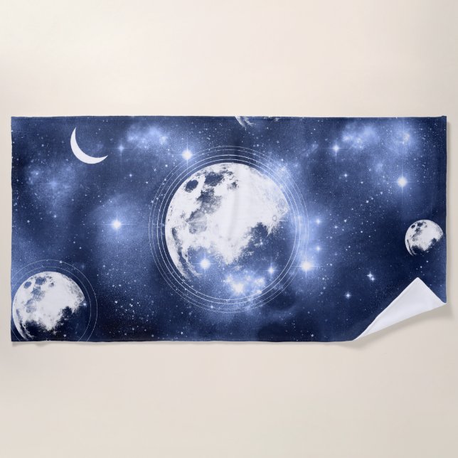 Moonlight Glow | Moon Phases in Sky Clouds Beach Towel (Front)