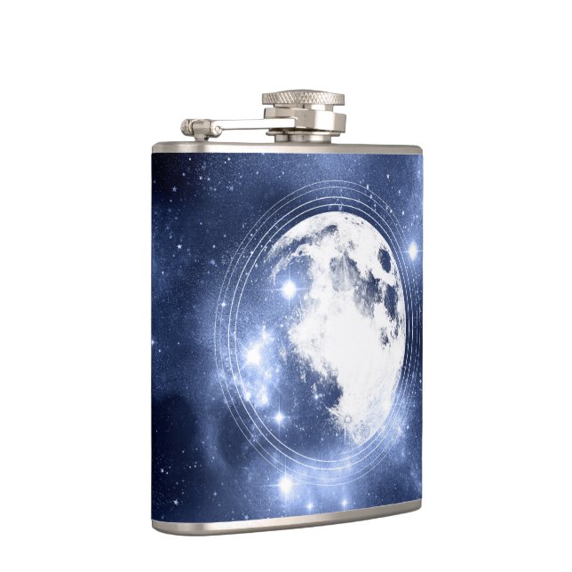 Moonlight Glow | Moon Phases in Sky Clouds Hip Flask (Right)