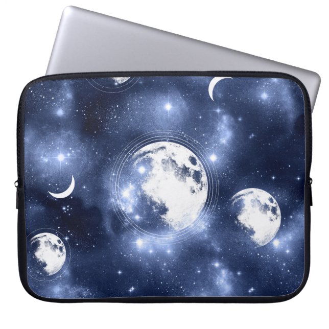 Moonlight Glow | Moon Phases in Sky Clouds Laptop Sleeve (Front)