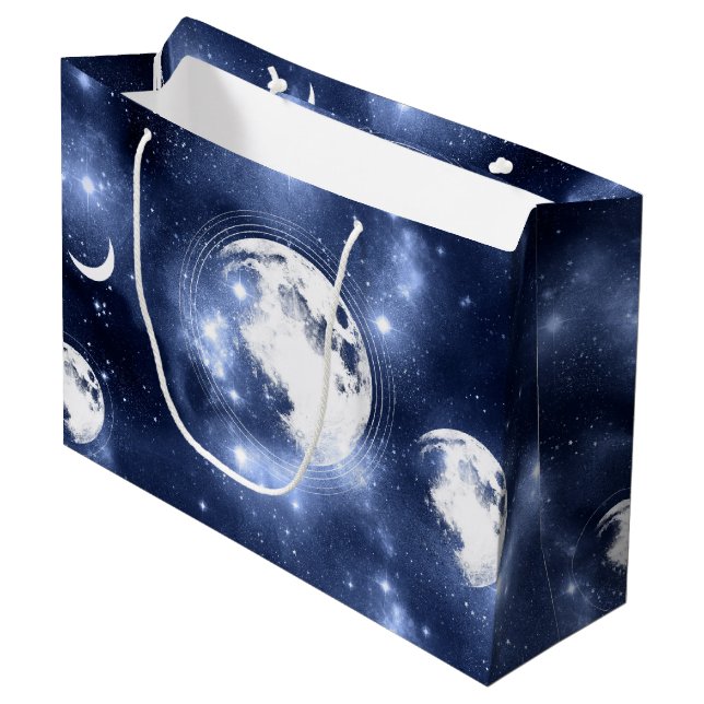 Moonlight Glow | Moon Phases in Sky Clouds Large Gift Bag (Front Angled)
