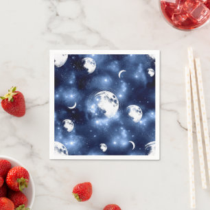 Moonlight Glow   Moon Phases in Sky Clouds Napkin