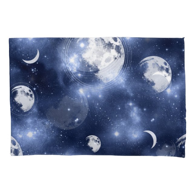 Moonlight Glow | Moon Phases in Sky Clouds Pillowcase (Front)