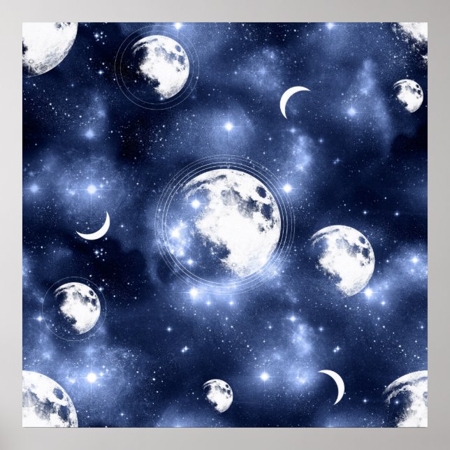 Moonlight Glow | Moon Phases in Sky Clouds Poster (Front)