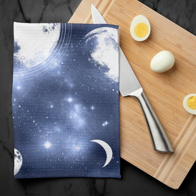 Moonlight Glow | Moon Phases in Sky Clouds Tea Towel (Creator Uploaded)