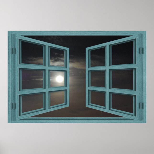 Moonlight Green Wood 6 Pane Open Window Poster (Front)