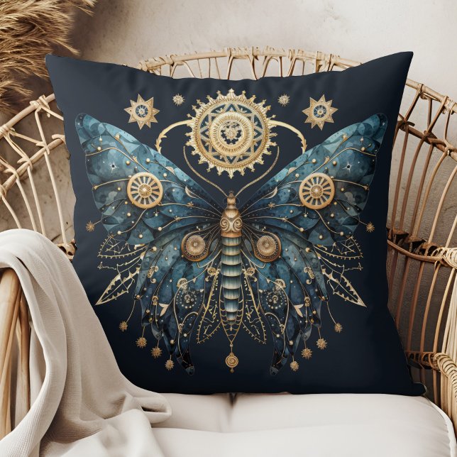 Moonlight Guardian – Celestial Witchmas Pillow (Moonlight Guardian – Celestial Witchmas Pillow in a boho rattan armchair.)