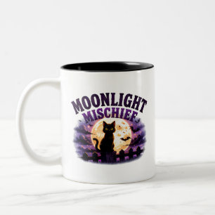 🐈⬛ Moonlight Halloween Black Cat Saying 🌕 Two-Tone Coffee Mug