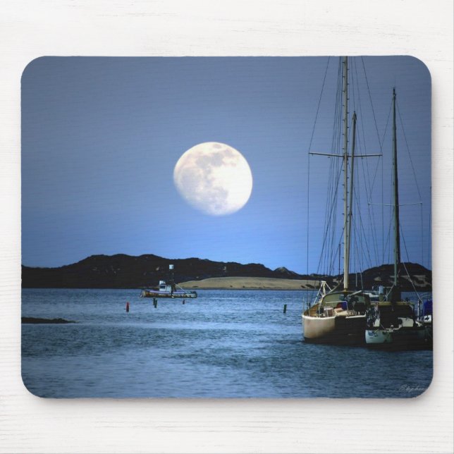 Moonlight Harbour and Sailboat Mouse Mat (Front)