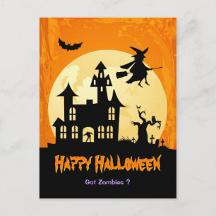 Moonlight Haunted House in Graveyard - Halloween Postcard