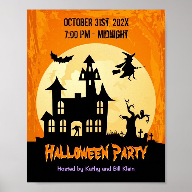 Moonlight Haunted House in Graveyard - Halloween Poster (Front)