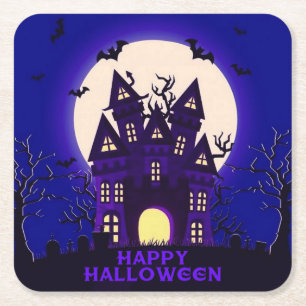 Moonlight Haunted Mansion Square Paper Coaster