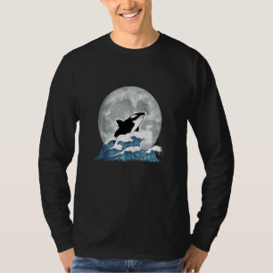 Moonlight Killer Whale Ocean Animal Waves Full Moo T-Shirt