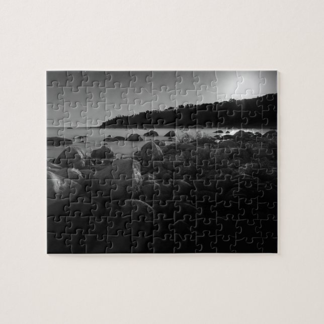 Moonlight Lake Black and White Photo Puzzle (Horizontal)