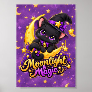 Moonlight Magic Black Cat Witch Fantasy Wall Art