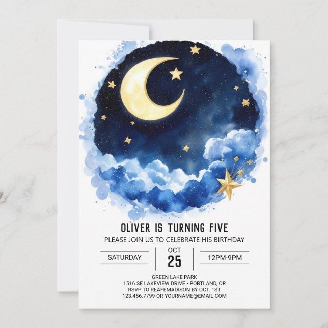 Moonlight Magic Kids Space Birthday Invitation (Front)
