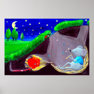 Moonlight Melody   Cute Field Mouse Nursery Poster