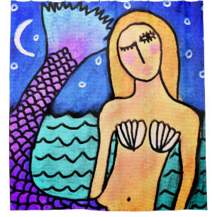 Moonlight Mermaid Abstract Art Shower Curtain