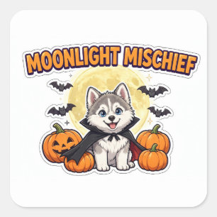 Moonlight Mischief Sticker — Husky Vampire Cape