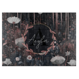 Moonlight Monogram Whimsical Forest Wildflowers  Cutting Board