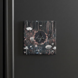 Moonlight Monogram Whimsical Forest Wildflowers  Magnet