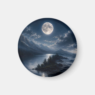 Moonlight Mountain Lake Wall Art set- Full Moon Magnet