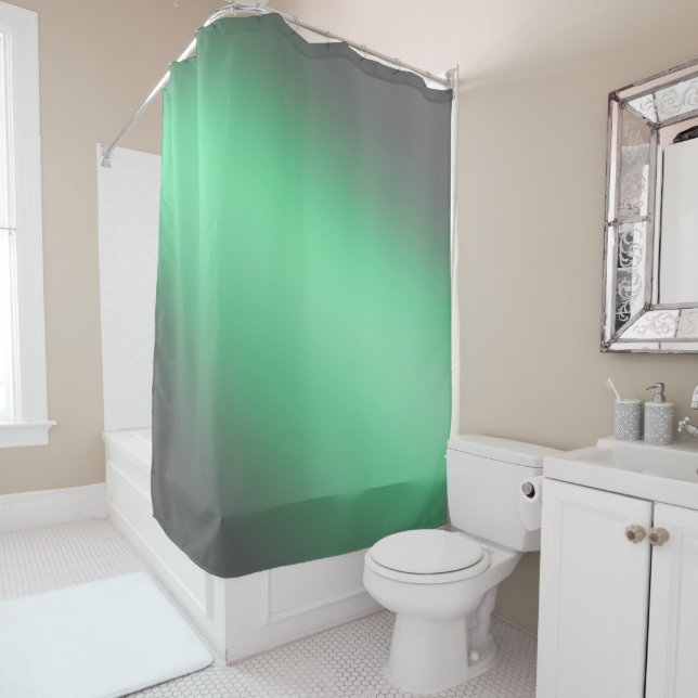 Moonlight Ombre - Silver Grey & Green  Shower Curtain (In Situ)