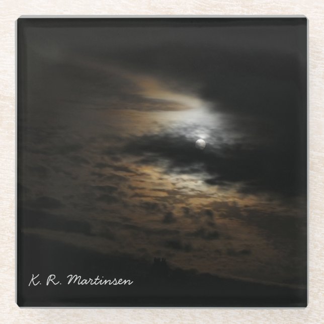 Moonlight on Clouds Night Sky Photo Personalised Glass Coaster (Front)