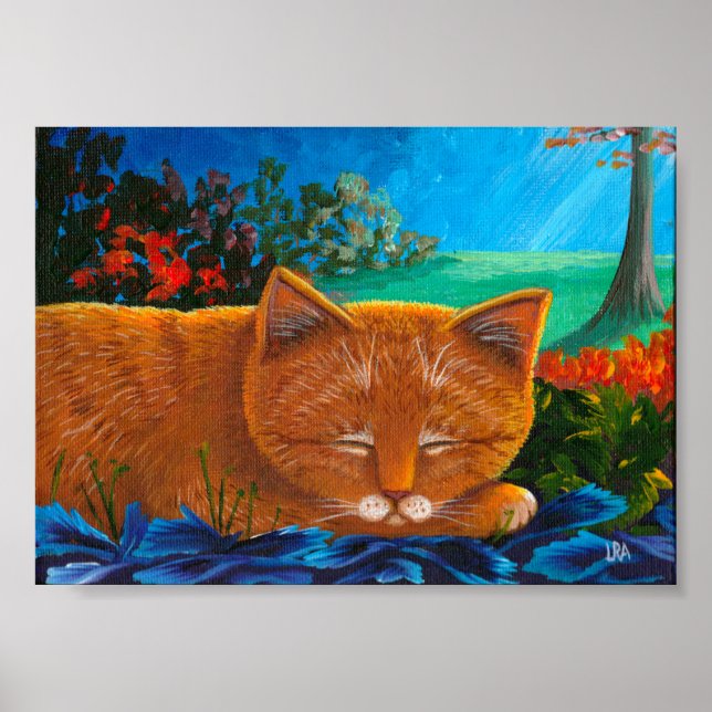 Moonlight Orange Tabby Cat Art Poster (Front)