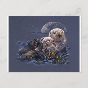 Moonlight Otters Postcard