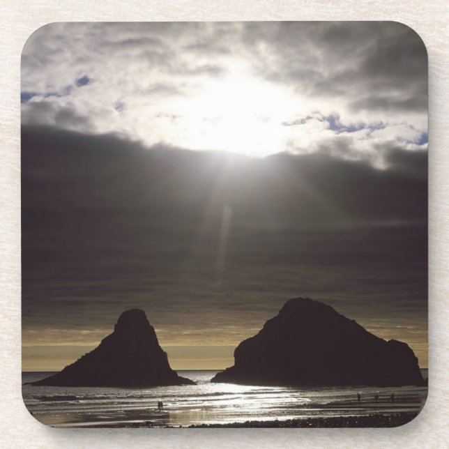 Moonlight Over Ocean Rocks Oregon Coaster (Front)