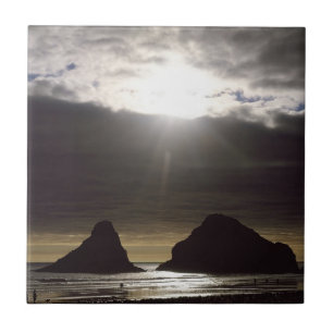 Moonlight Over Ocean Rocks Oregon Tile