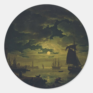 Moonlight Over Palermo High-Fidelity Fine Art Classic Round Sticker