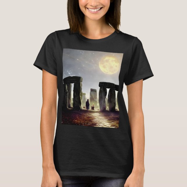 Moonlight Over Stonehenge Digital Art   T-Shirt (Front)