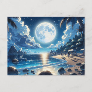 Moonlight over Tropical Island Painting Postcard