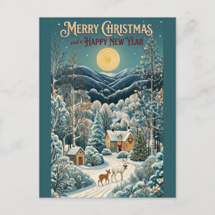 Moonlight Over Winter Valley Holiday Postcard
