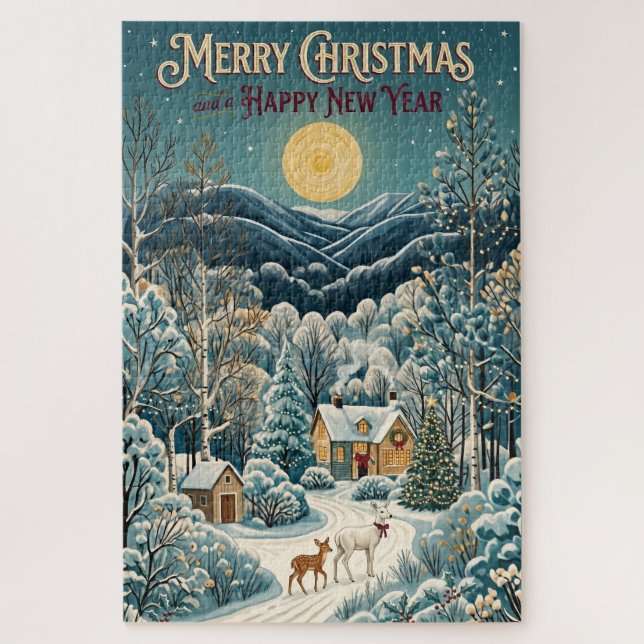 Moonlight Over Winter Valley Jigsaw Puzzle (Vertical)