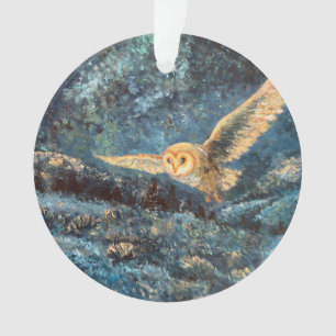 Moonlight Owl: Barn Owl in Starry Moonlit Meadow Ornament