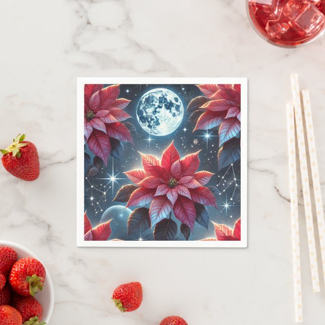 Moonlight Poinsettia Floral Pattern Decoupage Napkin (Insitu)