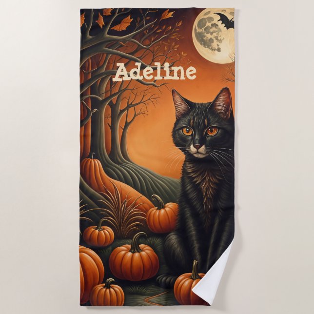 Moonlight Pumpkin Patch Personalised Halloween Beach Towel (Front)