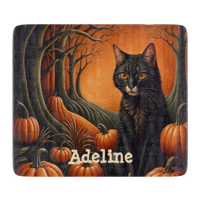Moonlight Pumpkin Patch Personalised Halloween Cutting Board (Front)