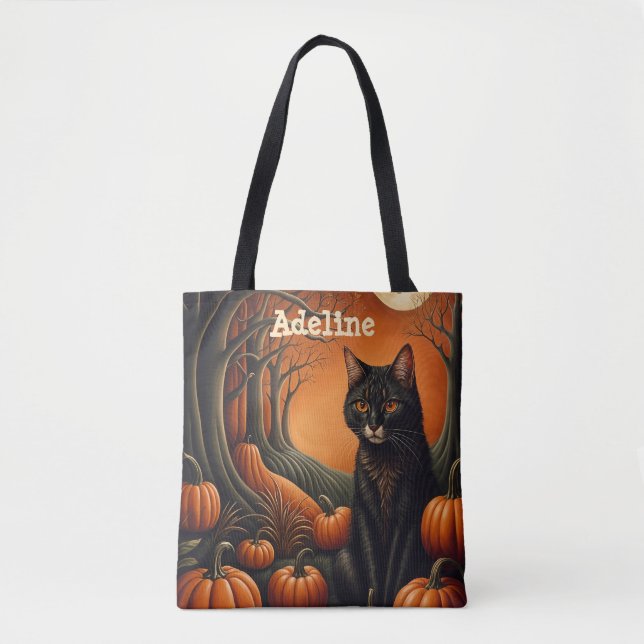 Moonlight Pumpkin Patch Personalised Halloween Tote Bag (Front)
